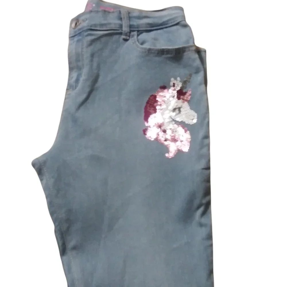 NWT! The Children's Place Super Skinny Sequin Glitter Unicorn Jeans Size…